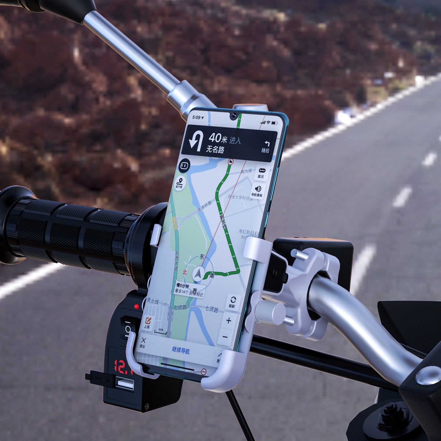 Aluminium Bicycle Motorcycle Phone Holder with USB Charger